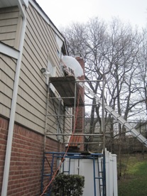 negative air machine being used in attic mold removal, neg air machine in use attic mold remediation