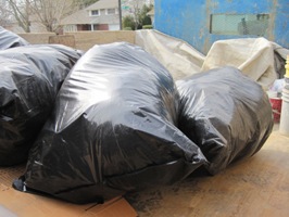 double bagged insulation during attic mold remediation, insulation removed and double bagged attic mold