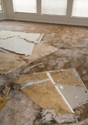 Water damage to carpet and plasterboard